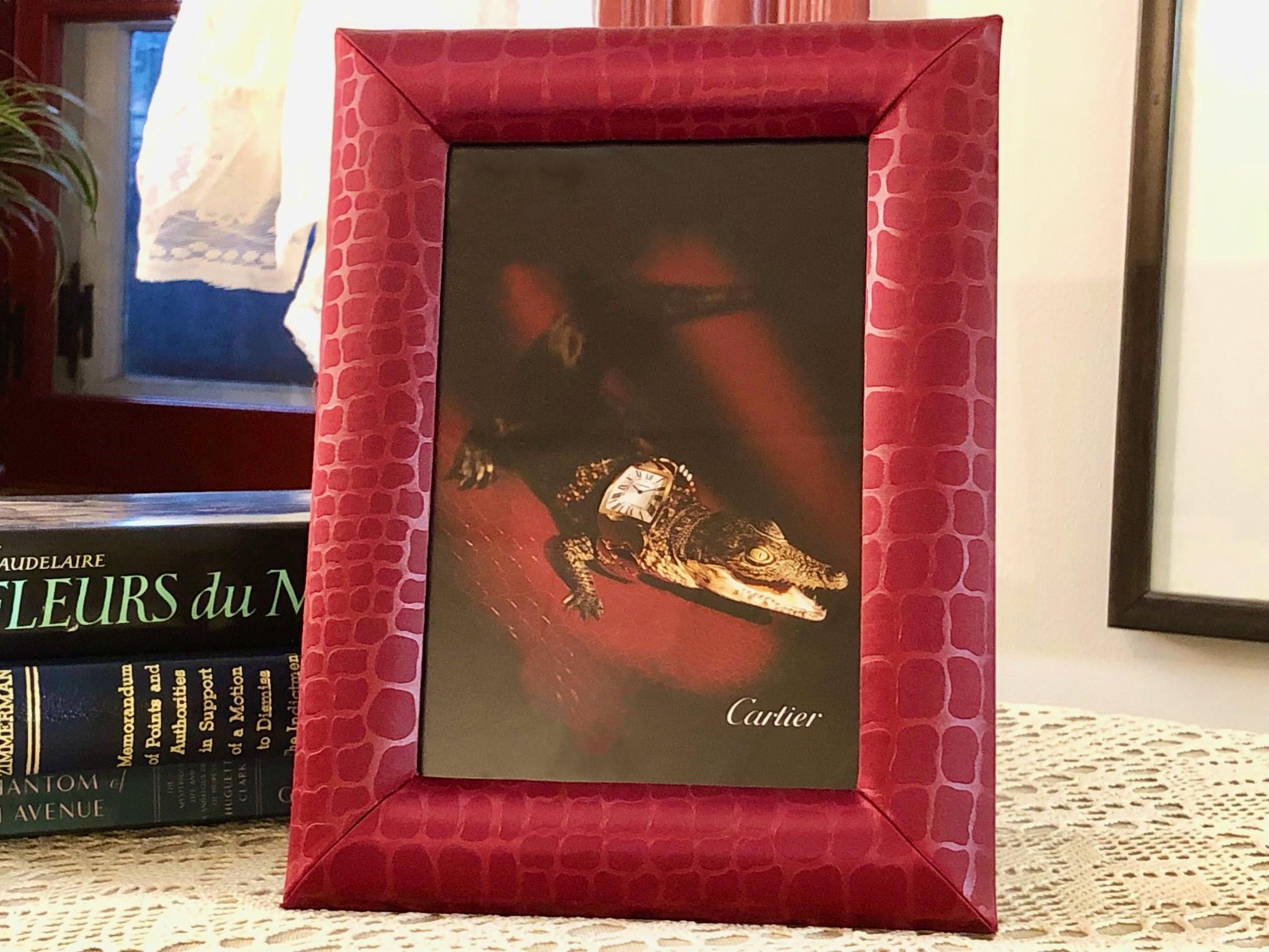 Cartier Photo Frame in Vintage Red Silk Chinoiserie Decor for 6x8