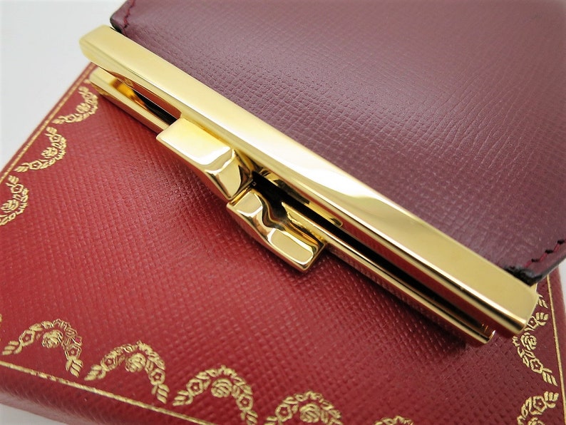 CARTIER COIN PURSE, Classic Burgundy with Golden Finish, Cartier Box & Certificate, Cartier Wallet, Leather Goods, Coin Pouch, Change Purse image 4