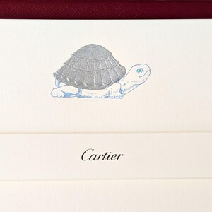 CARTIER STATIONERY SET of 9 Note Cards with Platinum Decor Tortue Motif and Sparkling Platinum Lined Envelopes in Original Cartier Box