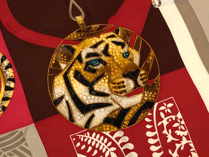 CARTIER SCARF, "Inde Mystérieuse" Tiger Decor, 100% Silk, Cartier Tag & Certificate, Cartier Foulard Soie, Vintage Scarf, Cartier Panther image 1