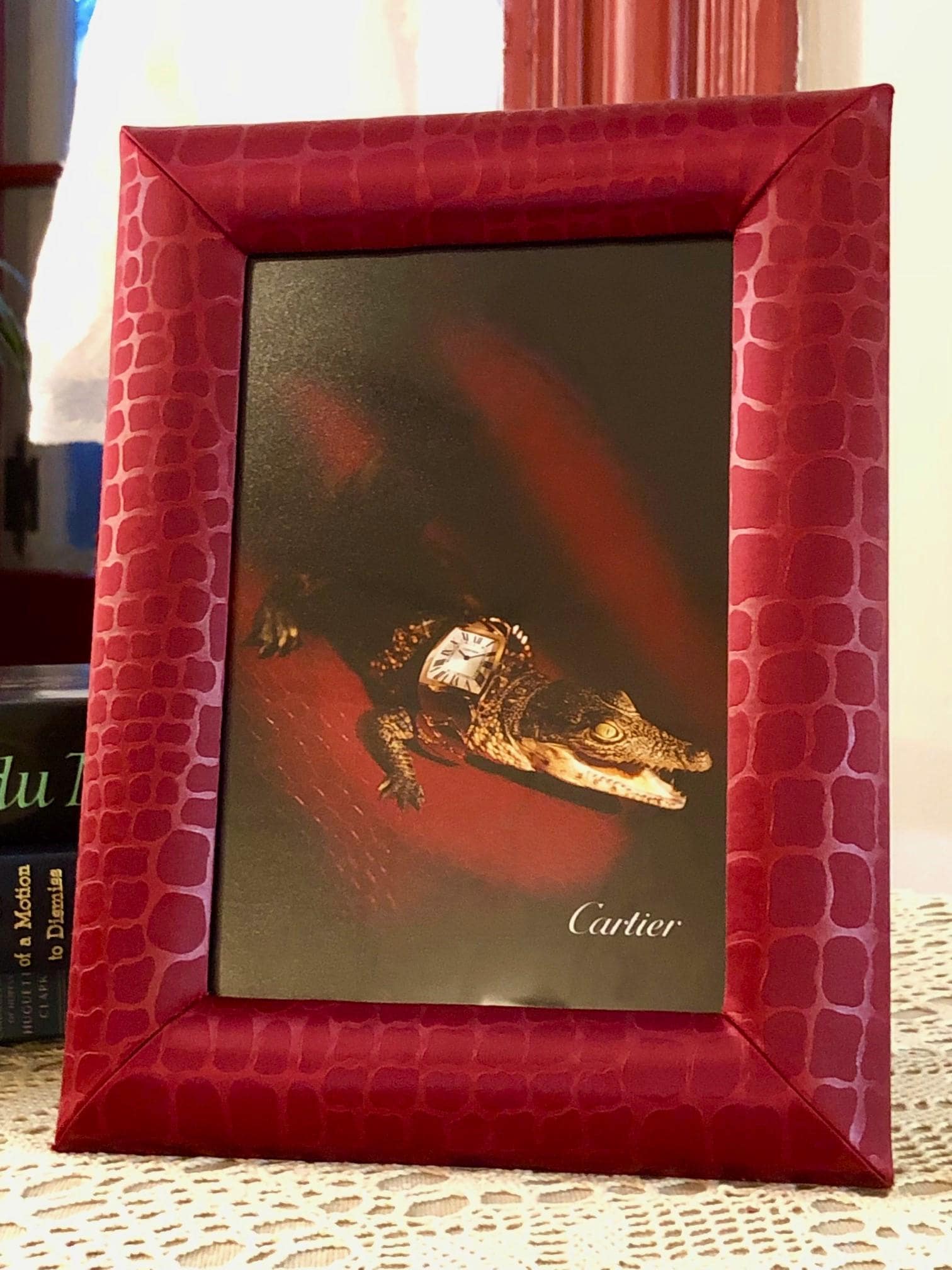 Cartier Photo Frame in Vintage Red Silk Chinoiserie Decor for 6x8