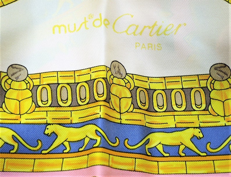 CARTIER SILK SCARF L'Égypte Edition with Original Cartier Tag and Red Shopper