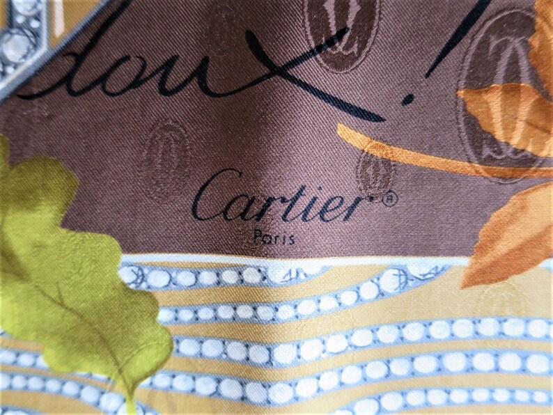CARTIER SCARF, "L'Automne" Model, 100% Silk, Made in France, with Tag & Box, Cartier Foulard Soie, Vintage Scarf image 7