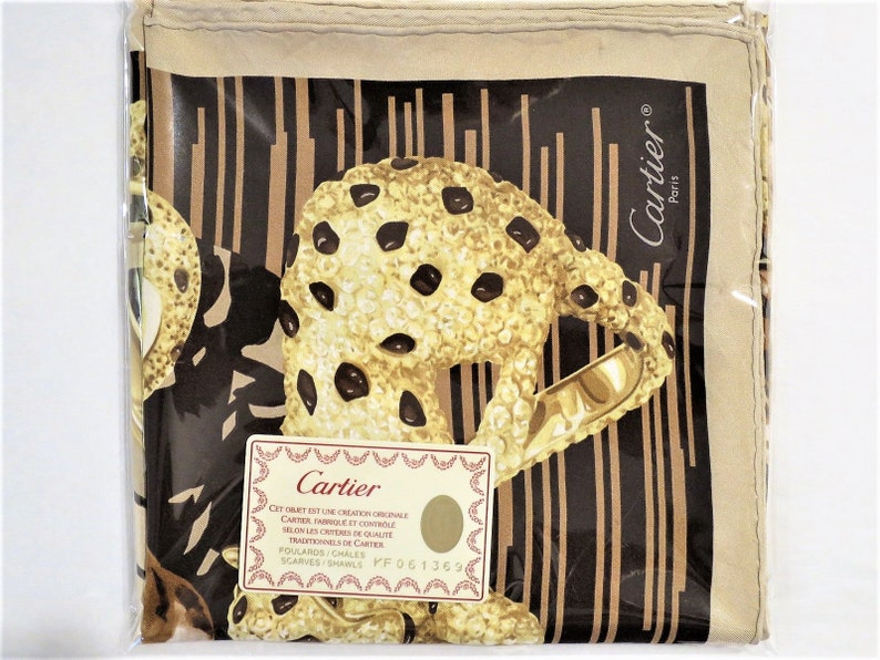 CARTIER SCARF, "Léopard Majestueux" Decor, 100% Silk with Cartier Tag & Certificate, Cartier Foulard Soie, Vintage Scarf, Tapestry image 9