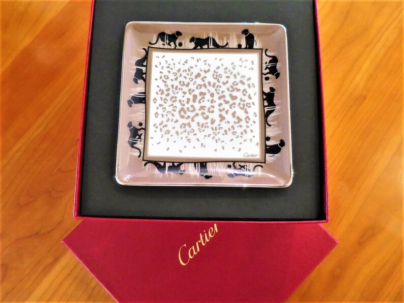 CARTIER TRINKET TRAY, "Panthere Savanna" Decor, Cartier T1220719 Trinket Tray or Ring Dish, Fine Porcelain, 24kt Gold, Limoges Porcelain image 1