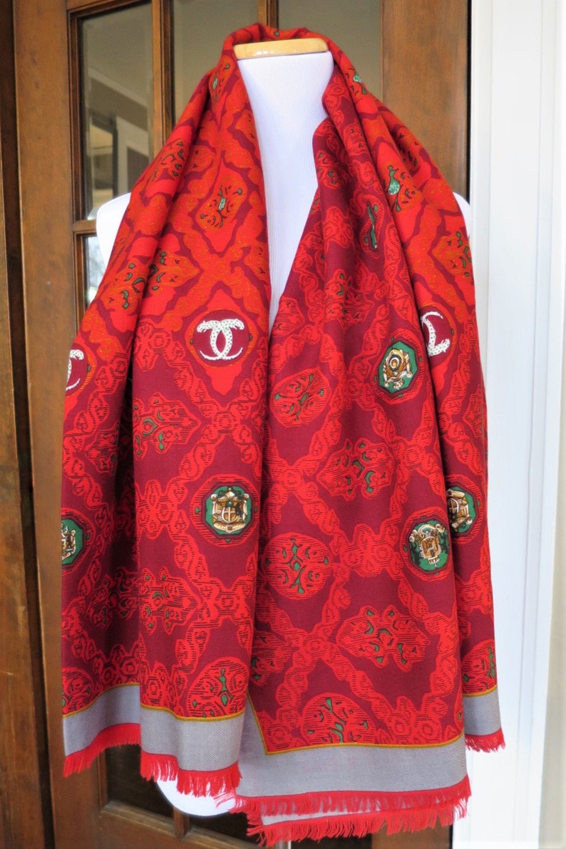CARTIER SHAWL, "Royal Warrant" Pattern, Wool with Silk Blend, Made in Italy, Gifts for Women, Red Accessories, Scarves & Wraps, Evening Wrap image 7