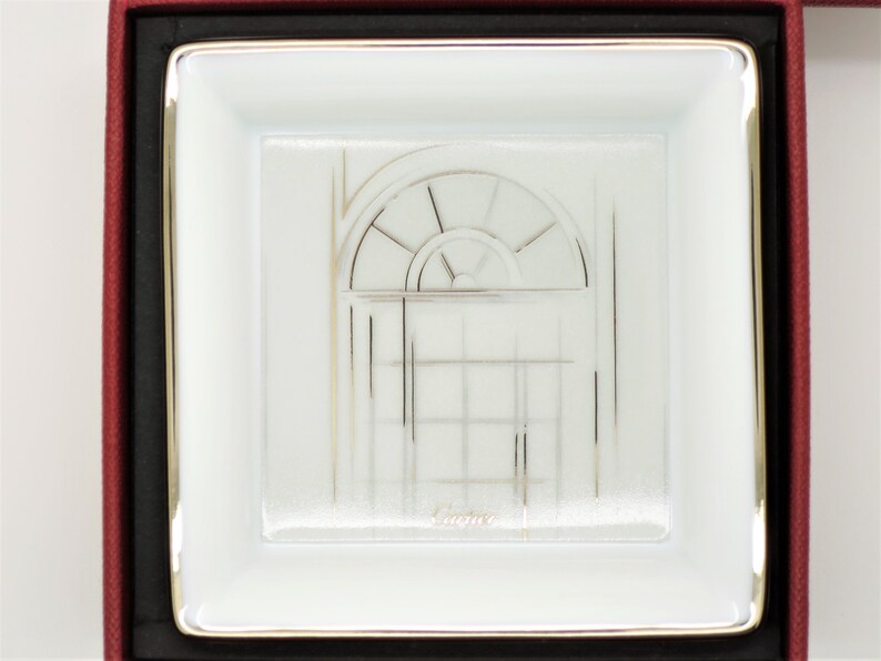 CARTIER MINI TRAY, "Rue de la Paix" Decor, Platinum Finish Motif & Trim, Cartier Trinket Tray, Cartier Ring Dish, Fine Porcelain, Limoges image 3