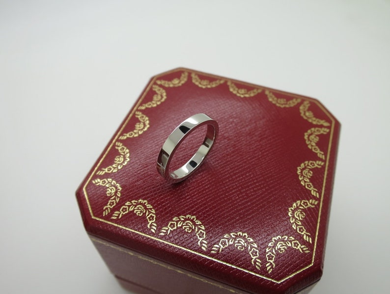 CARTIER WEDDING Ring, Size 50 (5.5 US), "C de Cartier", Platinum & Diamond, Cartier Box + Certificate, Cartier B4051300, Cartier B4051350 image 7