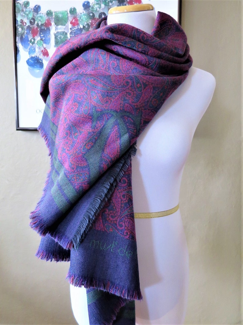 CARTIER SHAWL, "Paisley" Pattern, Wool with Silk Blend, Made in Italy, Gifts for Women, Gifts for Her, Scarves & Wraps, Blue Accessories image 4