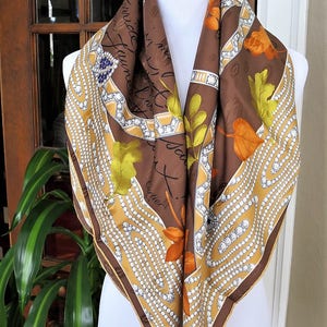 CARTIER SCARF, "L'Automne" Model, 100% Silk, Made in France, with Tag & Box, Cartier Foulard Soie, Vintage Scarf image 3