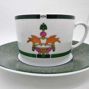 CARTIER (2) CUP & SAUCER, Vintage Cartier, "La Maison Venitienne" Porcelain in Jade Green, Fine China, Limoges China, Gifts for Her image 2