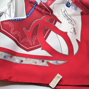 CARTIER SCARF, "13 rue de la Paix" Edition, 100% Silk Twill, Cartier Tag & Red Box, Cartier Foulard Soie, Vintage Scarf, Red Accessories image 4