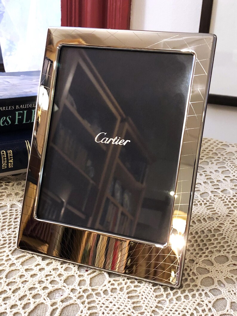 CARTIER PHOTO FRAME crafted in High Polished Sterling Silver with Elegant Wood a Cartier Home Decor Wedding Picture Frame Home and Office