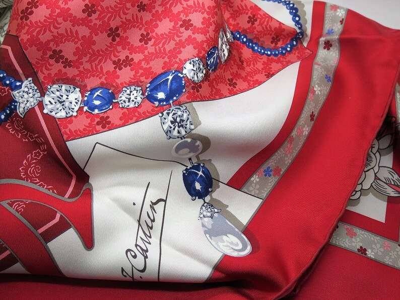 CARTIER SCARF, "13 rue de la Paix" Edition, 100% Silk Twill, Cartier Tag & Red Box, Cartier Foulard Soie, Vintage Scarf, Red Accessories image 1