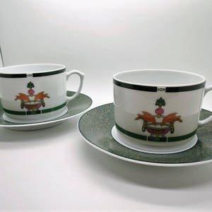 CARTIER (2) CUP & SAUCER, Vintage Cartier, "La Maison Venitienne" Porcelain in Jade Green, Fine China, Limoges China, Gifts for Her image 8