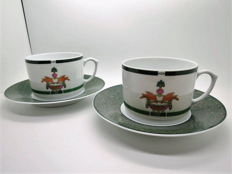 CARTIER (2) CUP & SAUCER, Vintage Cartier, "La Maison Venitienne" Porcelain in Jade Green, Fine China, Limoges China, Gifts for Her image 8