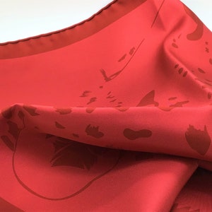 CARTIER SCARF or POUF, "La Panthère Rubis", 100% Silk Twill, Cartier Tag & Box, Made in Italy, Ruby Red, Panther Print, Foulard Soie image 5