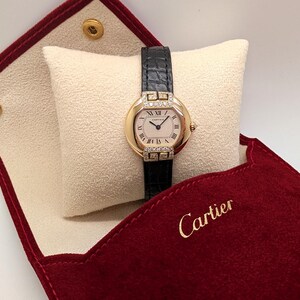 CARTIER WATCH the Ellipse Diamond Art Deco model 18kt Yellow Gold w Quartz Movement + Full Cut Alligator Strap, Cartier Warranty + Watch Box