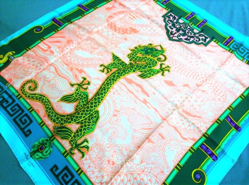 CARTIER SCARF, "Le Baiser du Dragon" Edition, 100% Silk, Handstitched Hem, with Cartier Tag, Cartier Foulard Soie, Vintage Scarf, Dragons image 9