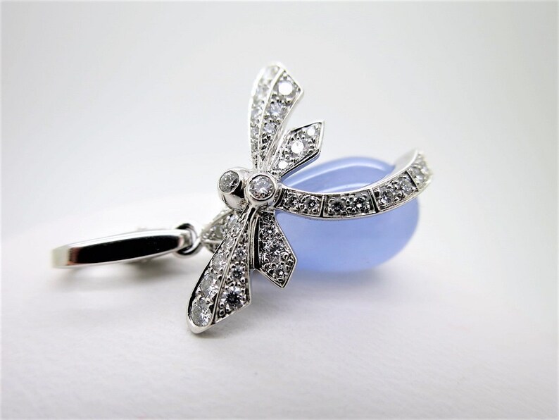CARTIER PENDANT & CHAIN, "Dragonfly" Limited Edition of 60, 18kt w Lavender Blue Calcedony + Diamonds, Cartier Red Box, Cartier Paperwork image 3