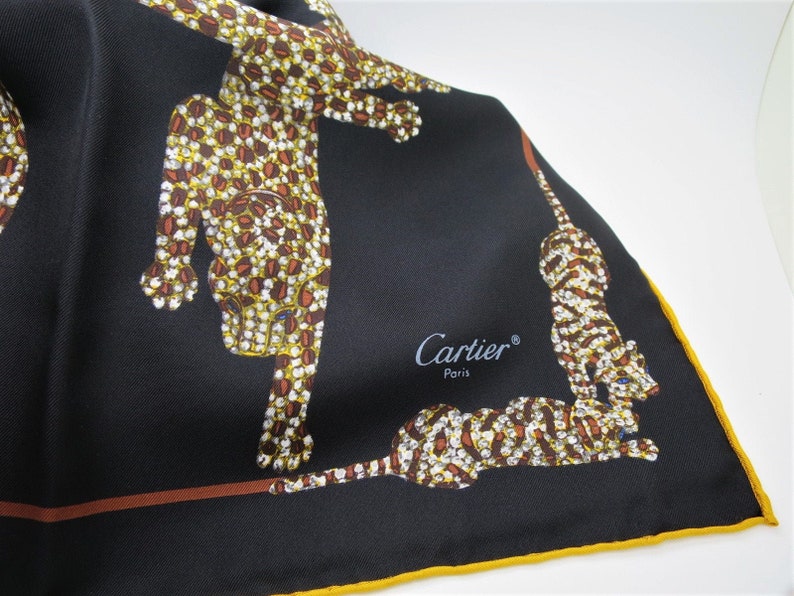 CARTIER SCARF, "Pantheres" Weave, 100% Silk, Includes Cartier Tag & Box, Made in France, Cartier Foulard Soie, Vintage Scarf, Luxury Scarves image 1