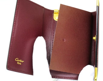 CARTIER KEY CASE 6 Key Fob Wallet in Classic Burgundy Cowhide with Gilt  Decor and Inside Card Pocket comes with original Tag and Red Box