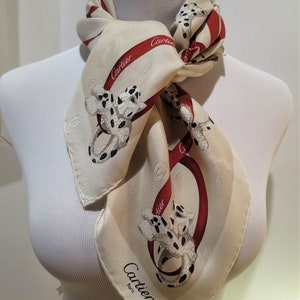 CARTIER SCARF, "Petite Panthere" Model, 100% Silk with Cartier Tag, Made in Italy, Cartier Foulard Soie, Vintage Scarf afbeelding 3