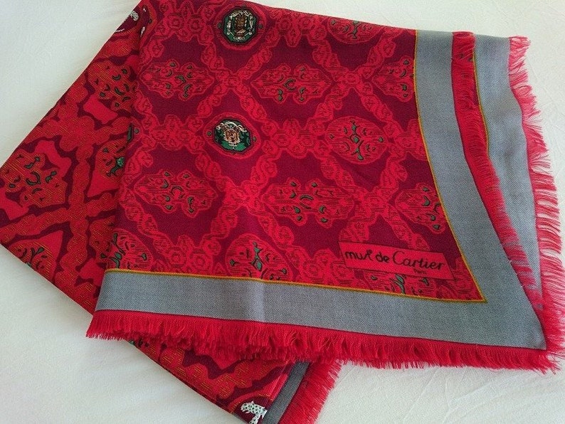 CARTIER SHAWL, "Royal Warrant" Pattern, Wool with Silk Blend, Made in Italy, Gifts for Women, Red Accessories, Scarves & Wraps, Evening Wrap image 2