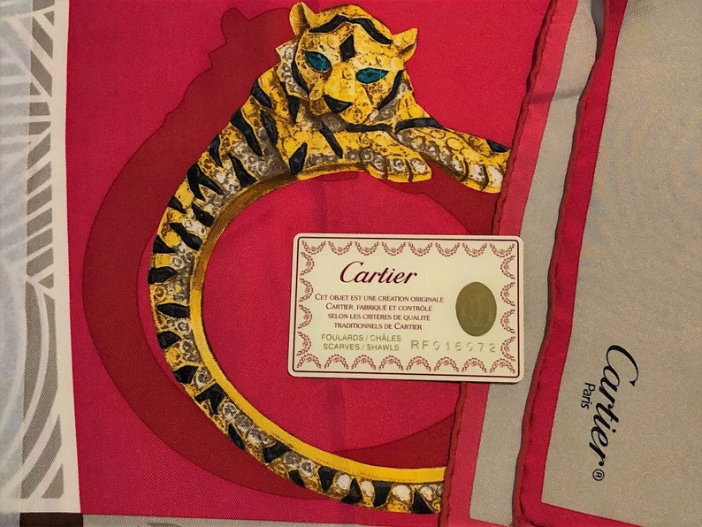 CARTIER SCARF, "Inde Mystérieuse" Tiger Decor, 100% Silk, Cartier Tag & Certificate, Cartier Foulard Soie, Vintage Scarf, Cartier Panther image 5