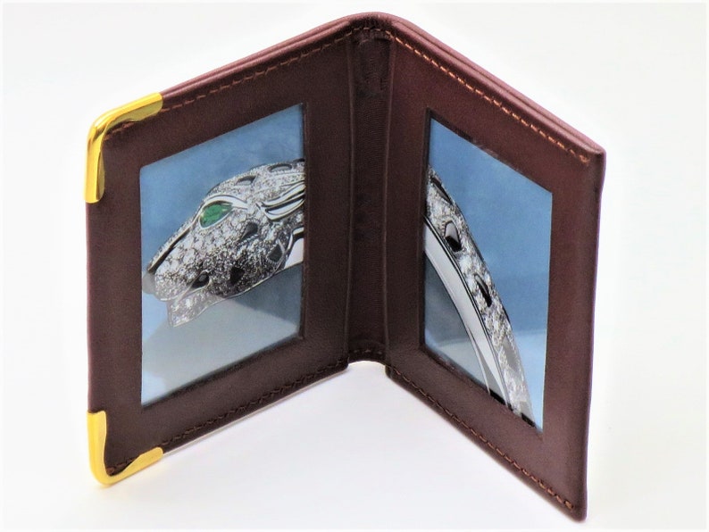 CARTIER PICTURE HOLDER in Classic Burgundy with Gilt Detail Includes Cartier Pouch and Box