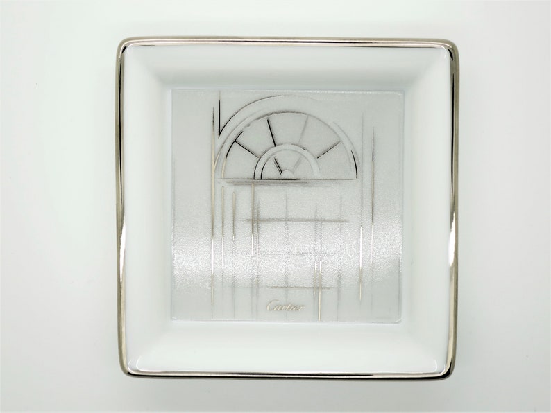 CARTIER MINI TRAY, "Rue de la Paix" Decor, Platinum Finish Motif & Trim, Cartier Trinket Tray, Cartier Ring Dish, Fine Porcelain, Limoges image 5