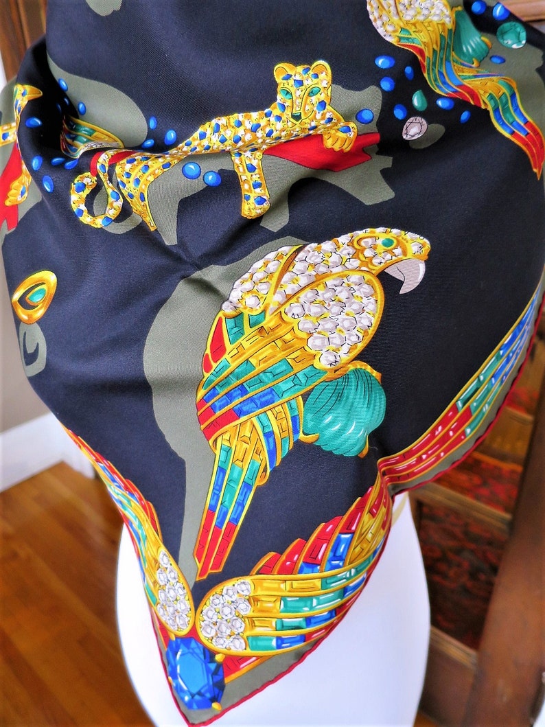 CARTIER SCARF, "Jeweled Menagerie", 100% Silk with Cartier Tag, Box & Certificate, Made in France, Cartier Foulard Soie, Vintage Scarf image 8