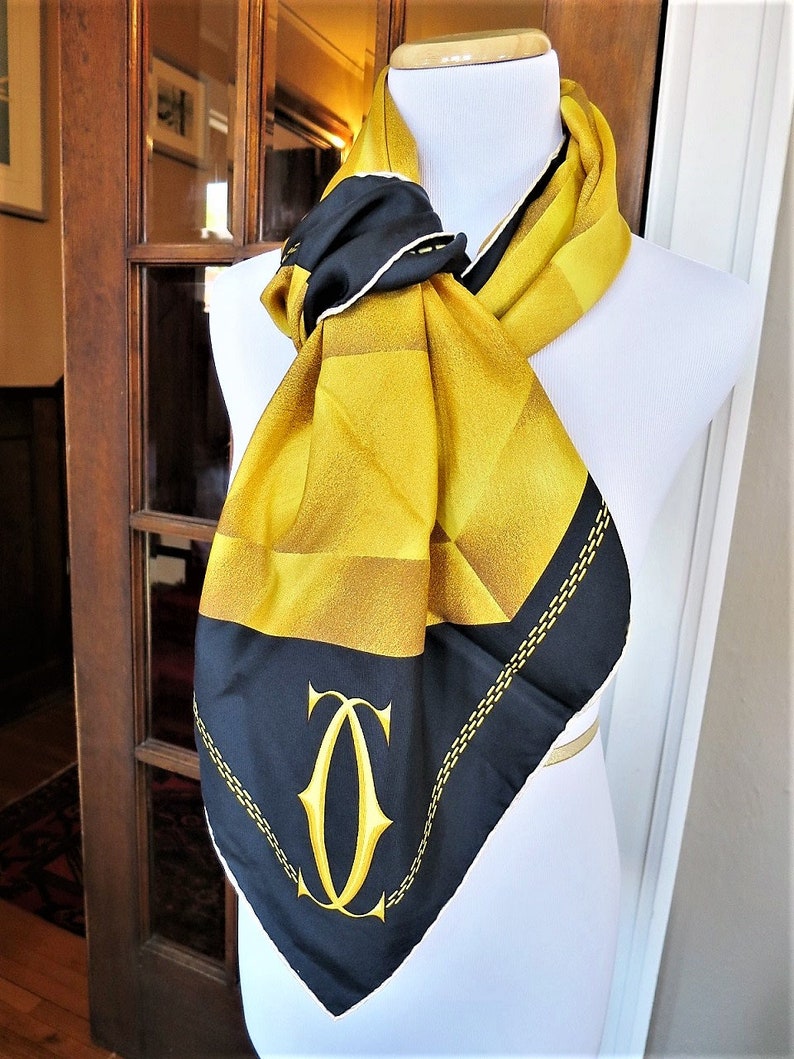 CARTIER SCARF, "Facets" Model, 100% Silk, Made in Italy, Cartier Foulard Soie, Vintage Scarf image 2