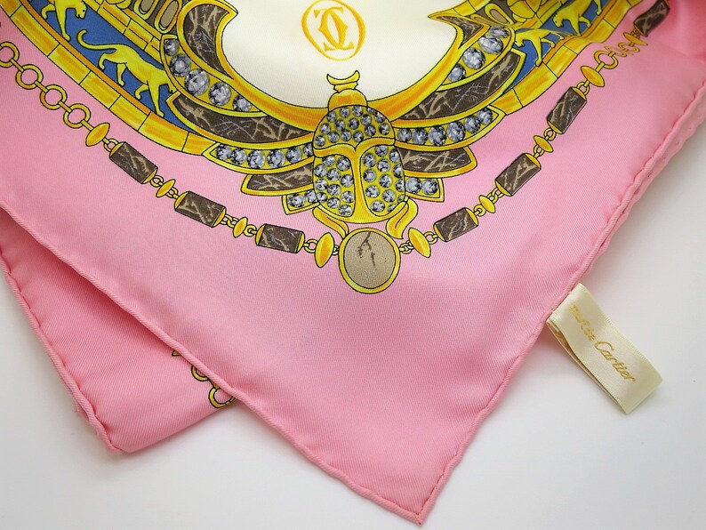 CARTIER SILK SCARF L'Égypte Edition with Original Cartier Tag and Red Shopper
