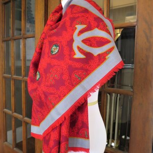 CARTIER SHAWL, "Royal Warrant" Pattern, Wool with Silk Blend, Made in Italy, Gifts for Women, Red Accessories, Scarves & Wraps, Evening Wrap image 6