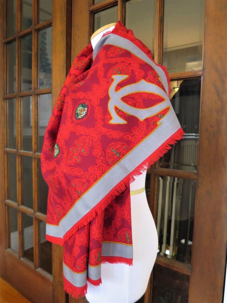 CARTIER SHAWL, "Royal Warrant" Pattern, Wool with Silk Blend, Made in Italy, Gifts for Women, Red Accessories, Scarves & Wraps, Evening Wrap image 6