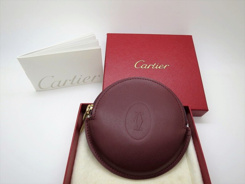 CARTIER COIN PURSE, Burgundy Cowhide w Golden Appointments, Cartier Box w Booklet & Certificate, Cartier Wallet, Leather Goods, Coin Pouch image 1