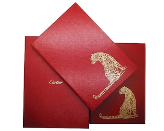CARTIER Journals a Set of 2 Hardcover Diaries in Red with Gold Panthers comes with Certificate of Authenticity + Red Presentation Box