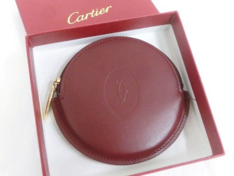CARTIER COIN PURSE, Burgundy Cowhide w Golden Appointments, Cartier Box w Booklet & Certificate, Cartier Wallet, Leather Goods, Coin Pouch image 6