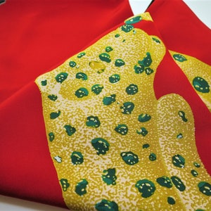 CARTIER SCARF, "Bejeweled Leopards" Motif, 100% Italian Silk Crepe de Chine, Cartier Foulard Soie, Vintage Scarf, Luxury Scarves, Red Scarf image 2