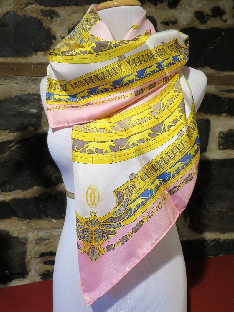 CARTIER SILK SCARF L'Égypte Edition with Original Cartier Tag and Red Shopper
