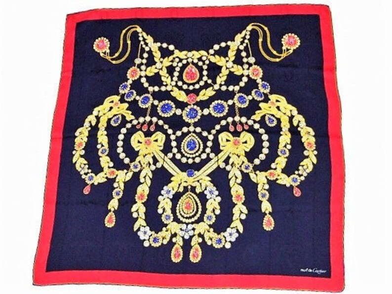 CARTIER SCARF, "Patiala" Edition, 100% Silk w Cartier Tag & Box, Made in France, Cartier Foulard Soie, Vintage Scarf 画像 5