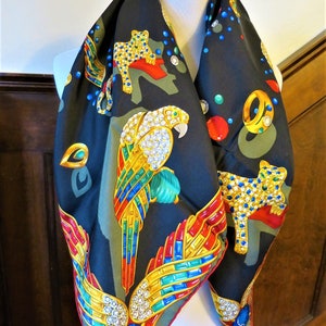 CARTIER SCARF, "Jeweled Menagerie", 100% Silk with Cartier Tag, Box & Certificate, Made in France, Cartier Foulard Soie, Vintage Scarf image 4