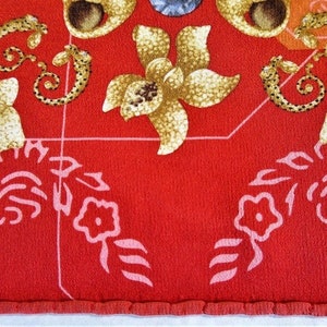 Authentic Cartier silk scarf in red Animalier motif tropical animals