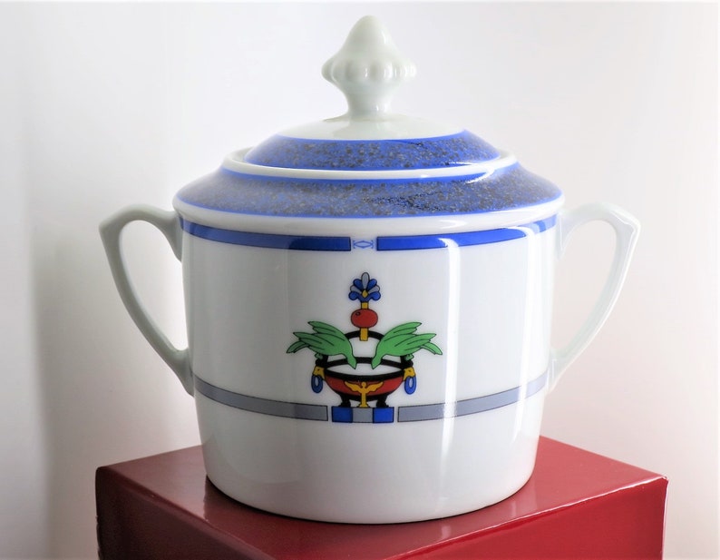 CARTIER 3-PC SERVICE, Coffee/Teapot w Cream & Sugar, "La Maison Venitienne" Porcelain w Cartier Red Boxes, Lapis Blue, Fine China, Limoges image 4