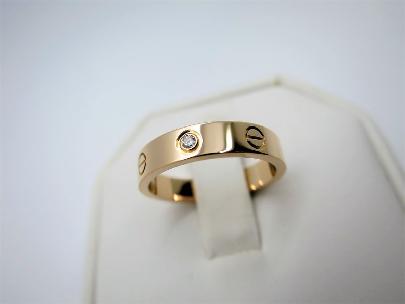 CARTIER LOVE BAND, Size 7.5 (55), 18kt Rose Gold w Diamond, Cartier Box & Certificate, Cartier B4050700, Cartier B4050755, Pink Gold Love afbeelding 3