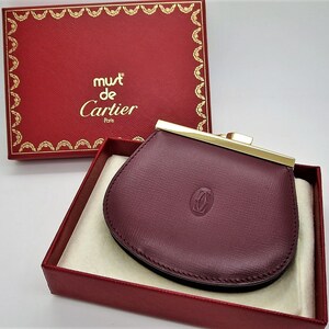 CARTIER COIN PURSE, Classic Burgundy with Golden Finish, Cartier Box & Certificate, Cartier Wallet, Leather Goods, Coin Pouch, Change Purse image 2