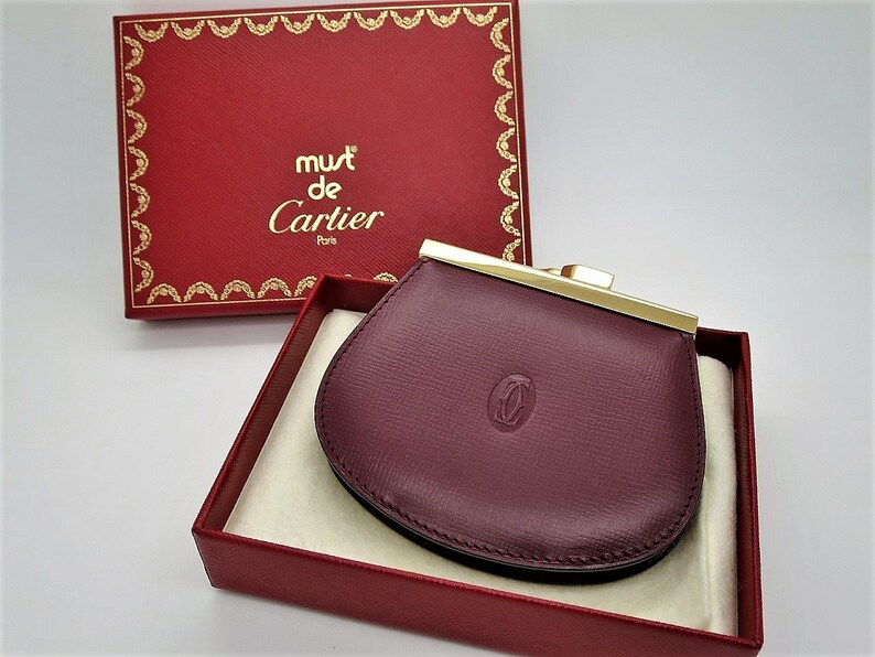 CARTIER COIN PURSE, Classic Burgundy with Golden Finish, Cartier Box & Certificate, Cartier Wallet, Leather Goods, Coin Pouch, Change Purse image 2