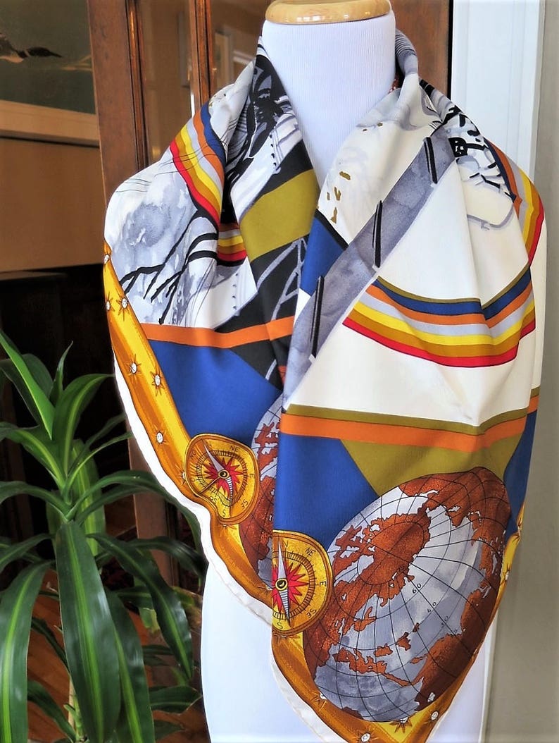 CARTIER SCARF, "Santos Dumont" Model, 100% Silk, with Tag, Box & Certificate, Cartier Foulard Soie, Vintage Scarf image 4