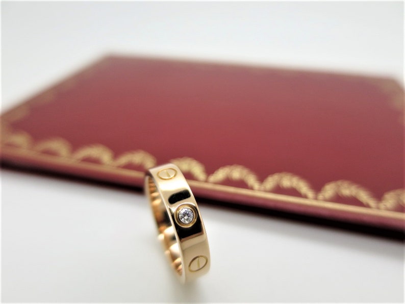 CARTIER LOVE BAND, Size 5.5 (50), 18kt Rose Gold w Diamond, Original Box & Certificate, ref. B4050700, ref. B4050750, Gifts for Her, Rings image 4